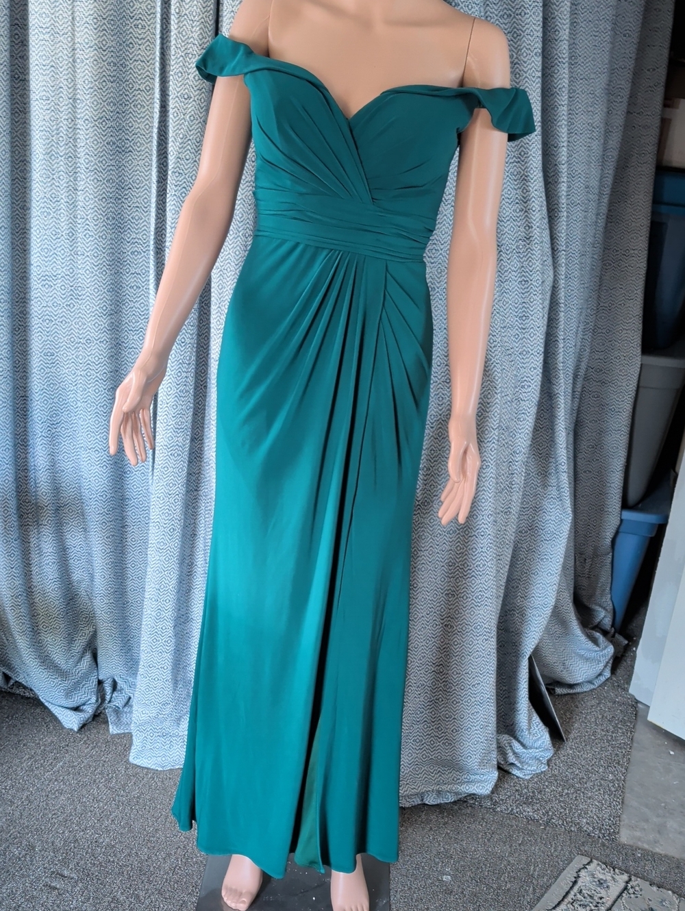 Christina Wu Emerald Green Ruched Gown